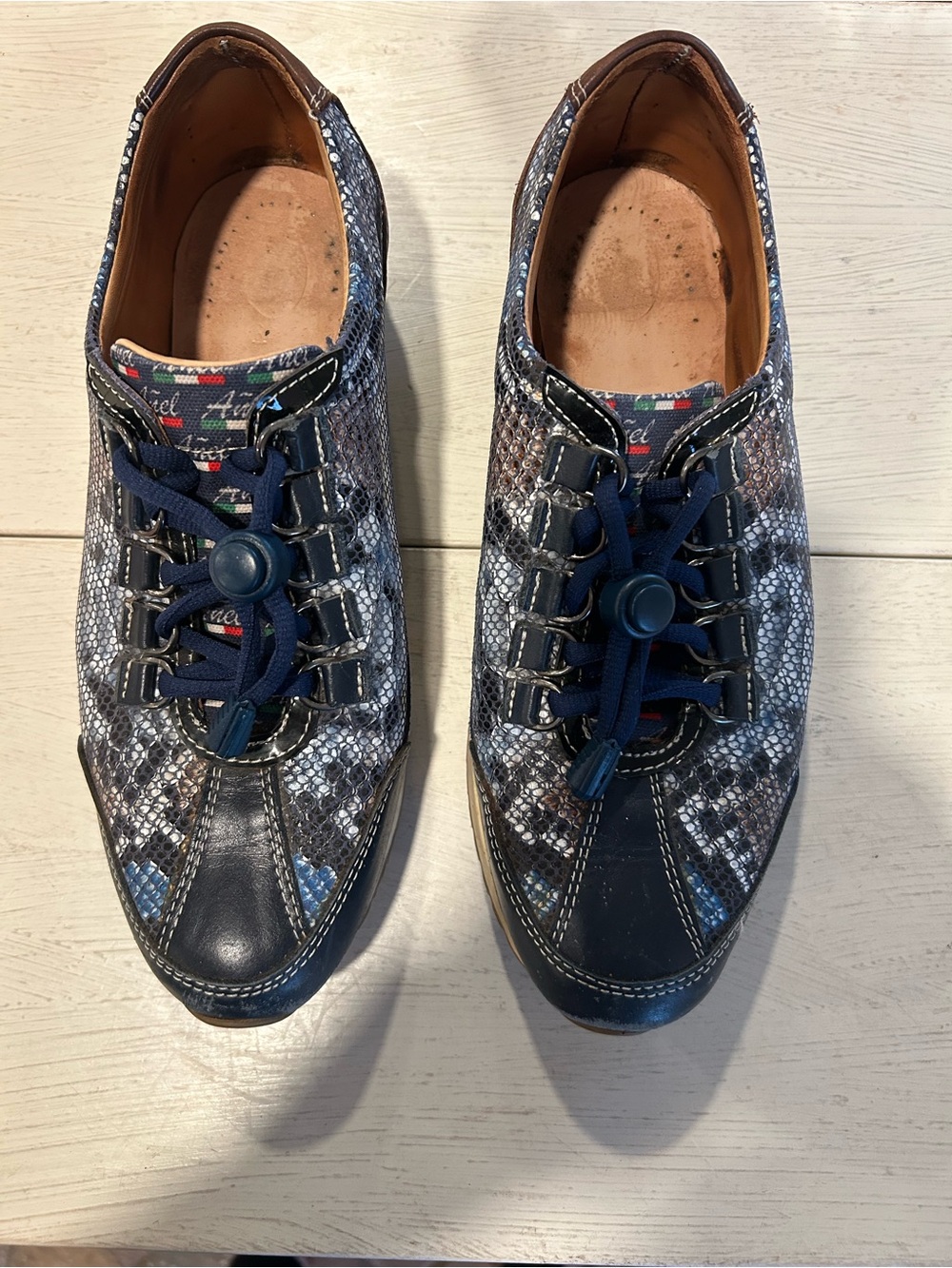 Men's Navy Snake-Print Lace-Up Sneakers with Toggle Lacing